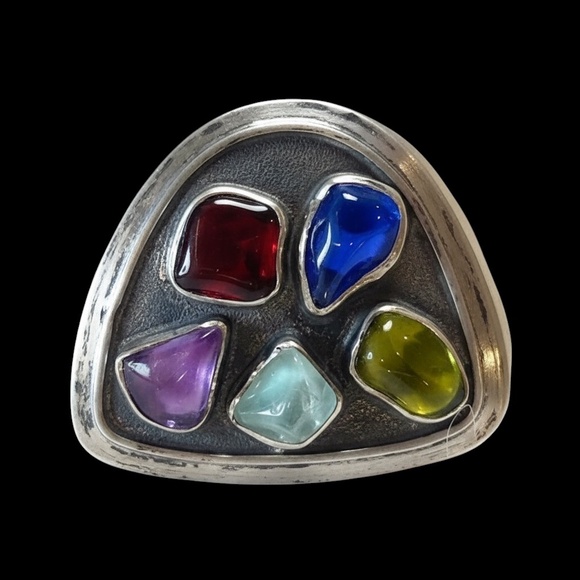 H. Fred Skaggs Modernist Sterling Silver Signed Set of 2 Brooches w/Tourmaline C - Picture 9 of 15